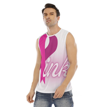 All-Over Print Men's O-neck Sleeveless Tank Top Pink Breast Cancer Awareness (Designed by Dunbi) - DunbiBeauty, LLC