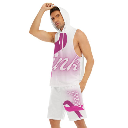 All-Over Print Men's Sleeveless Vest And Shorts Sets Pink Breast Cancer Awareness (Designed by Dunbi) - DunbiBeauty, LLC