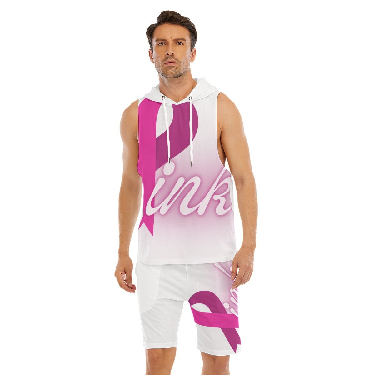 All-Over Print Men's Sleeveless Vest And Shorts Sets Pink Breast Cancer Awareness (Designed by Dunbi) - DunbiBeauty, LLC