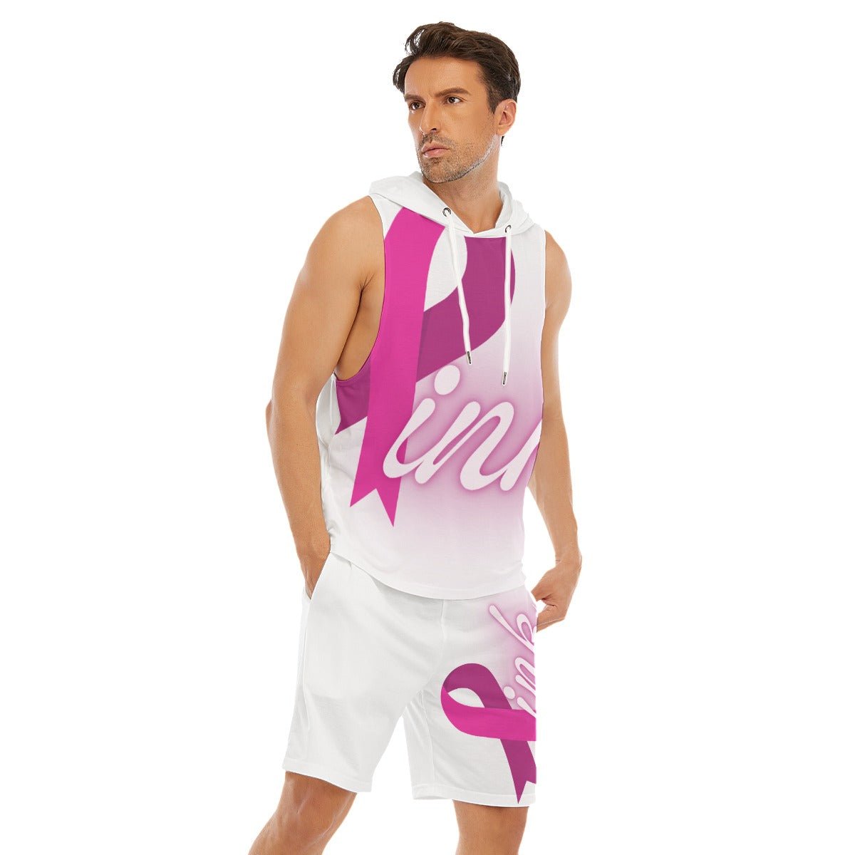 All-Over Print Men's Sleeveless Vest And Shorts Sets Pink Breast Cancer Awareness (Designed by Dunbi) - DunbiBeauty, LLC