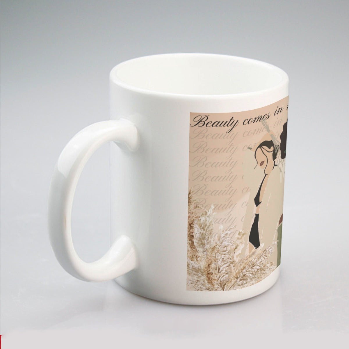 All-over print mug Black Woman, Muslim, Asian, Flowers, Beauty, Confidence (Designed by Dunbi) - DunbiBeauty, LLC