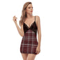 All-Over Print Women's Back Straps Cami Dress With Lace Red Plaid (Designed by Dunbi) - DunbiBeauty, LLC