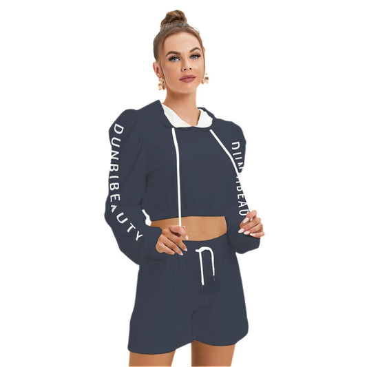 All-Over Print Women's Micro Fleece Hoodie And Shorts Set (Designed by Dunbi) - DunbiBeauty, LLC