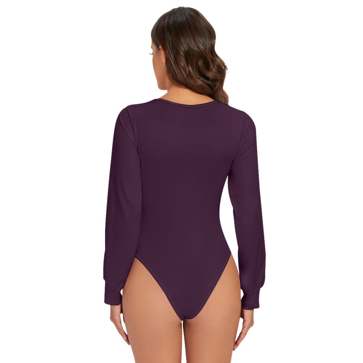 All-Over Print Women's Round Neck Long Sleeve Bodysuit (Designed by Dunbi) - DunbiBeauty, LLC