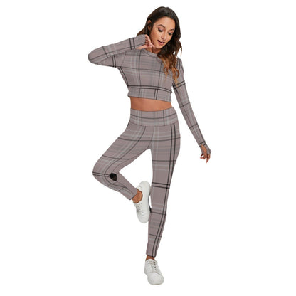 All-Over Print Women's Sport Set With Backless Top And Leggings Antique Rose Plaid (Designed by Dunbi) - DunbiBeauty, LLC