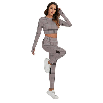 All-Over Print Women's Sport Set With Backless Top And Leggings Antique Rose Plaid (Designed by Dunbi) - DunbiBeauty, LLC