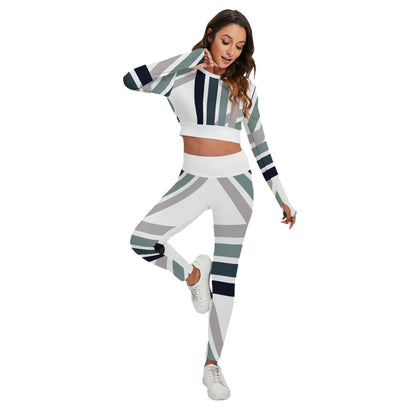 All-Over Print Women's Sport Set With Backless Top And Leggings Blue Scale Lines (Designed by Dunbi) - DunbiBeauty, LLC