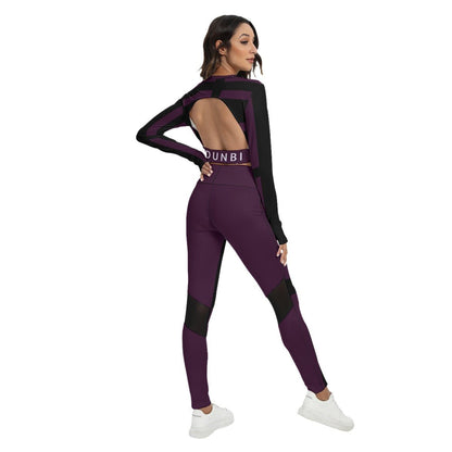 All-Over Print Women's Sport Set With Backless Top And Leggings (Designed by Dunbi) - DunbiBeauty, LLC