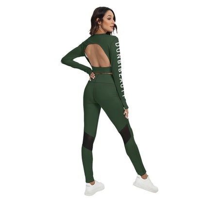 All-Over Print Women's Sport Set With Backless Top And Leggings Emerald (Designed by Dunbi) - DunbiBeauty, LLC