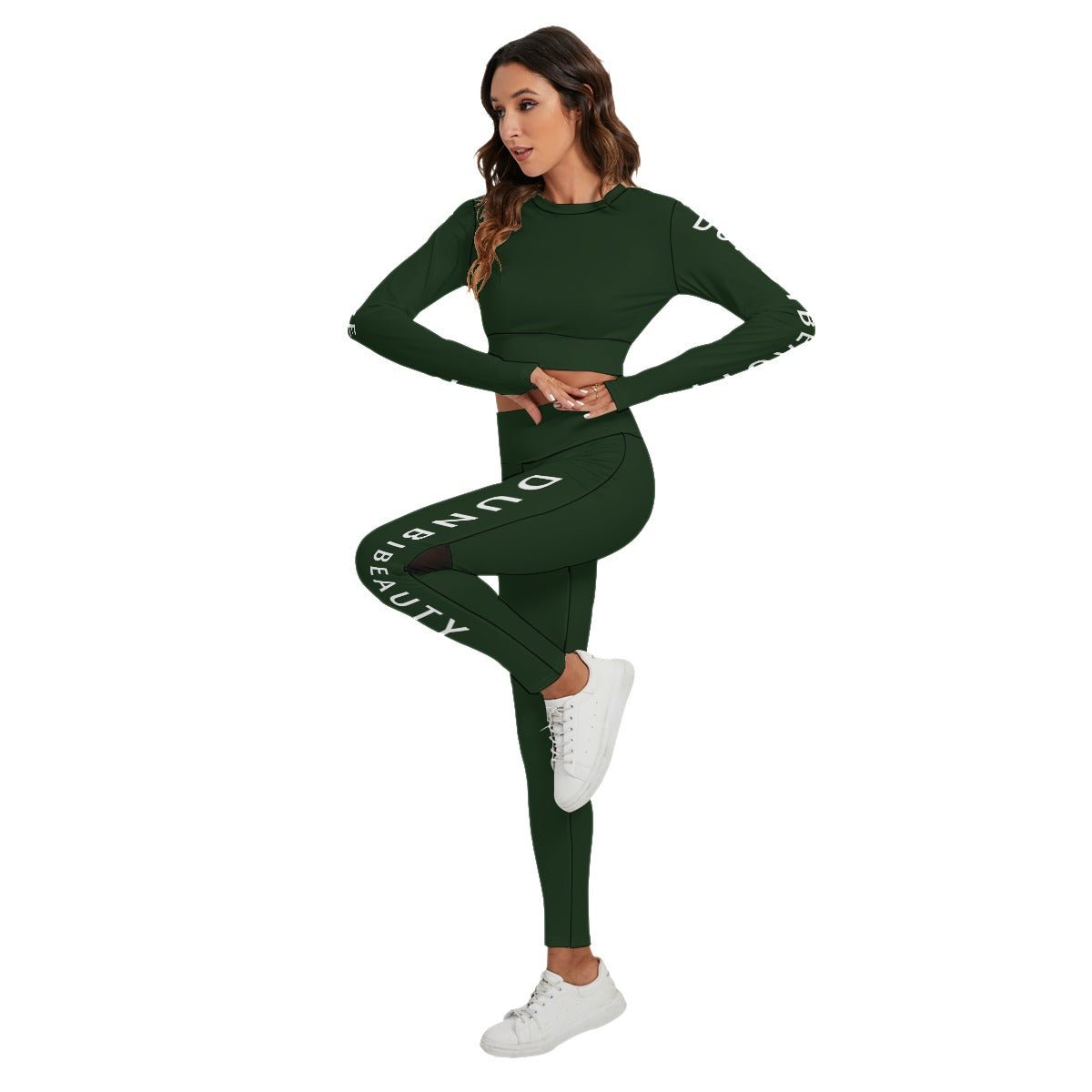 All-Over Print Women's Sport Set With Backless Top And Leggings Emerald (Designed by Dunbi) - DunbiBeauty, LLC