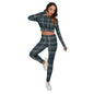 All-Over Print Women's Sport Set With Backless Top And Leggings Grayish Blue Plaid (Designed by Dunbi) - DunbiBeauty, LLC