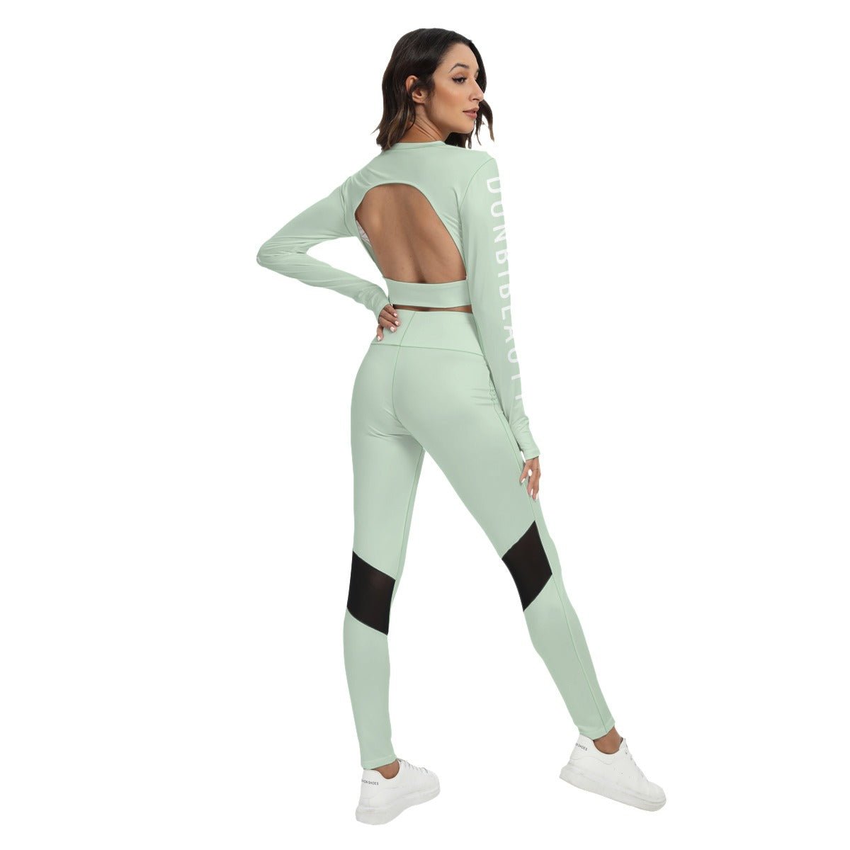 All-Over Print Women's Sport Set With Backless Top And Leggings Mint (Designed by Dunbi) - DunbiBeauty, LLC