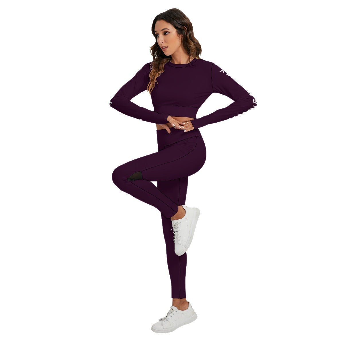 All-Over Print Women's Sport Set With Backless Top And Leggings Plum (Designed by Dunbi) - DunbiBeauty, LLC