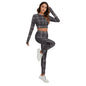 All-Over Print Women's Sport Set With Backless Top And Leggings Purplish Gray Plaid (Designed by Dunbi) - DunbiBeauty, LLC