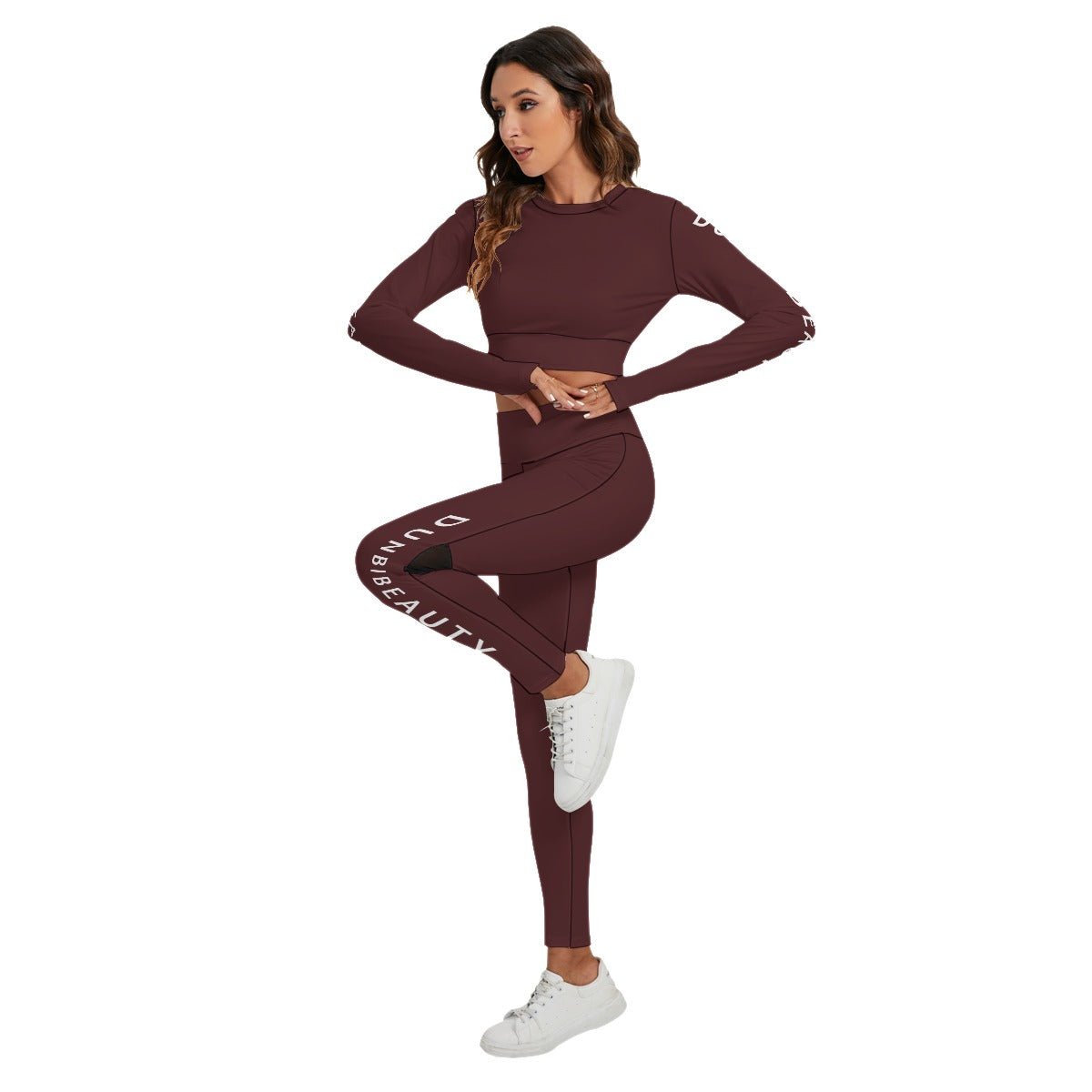 All-Over Print Women's Sport Set With Backless Top And Leggings Rustic Wine (Designed by Dunbi) - DunbiBeauty, LLC