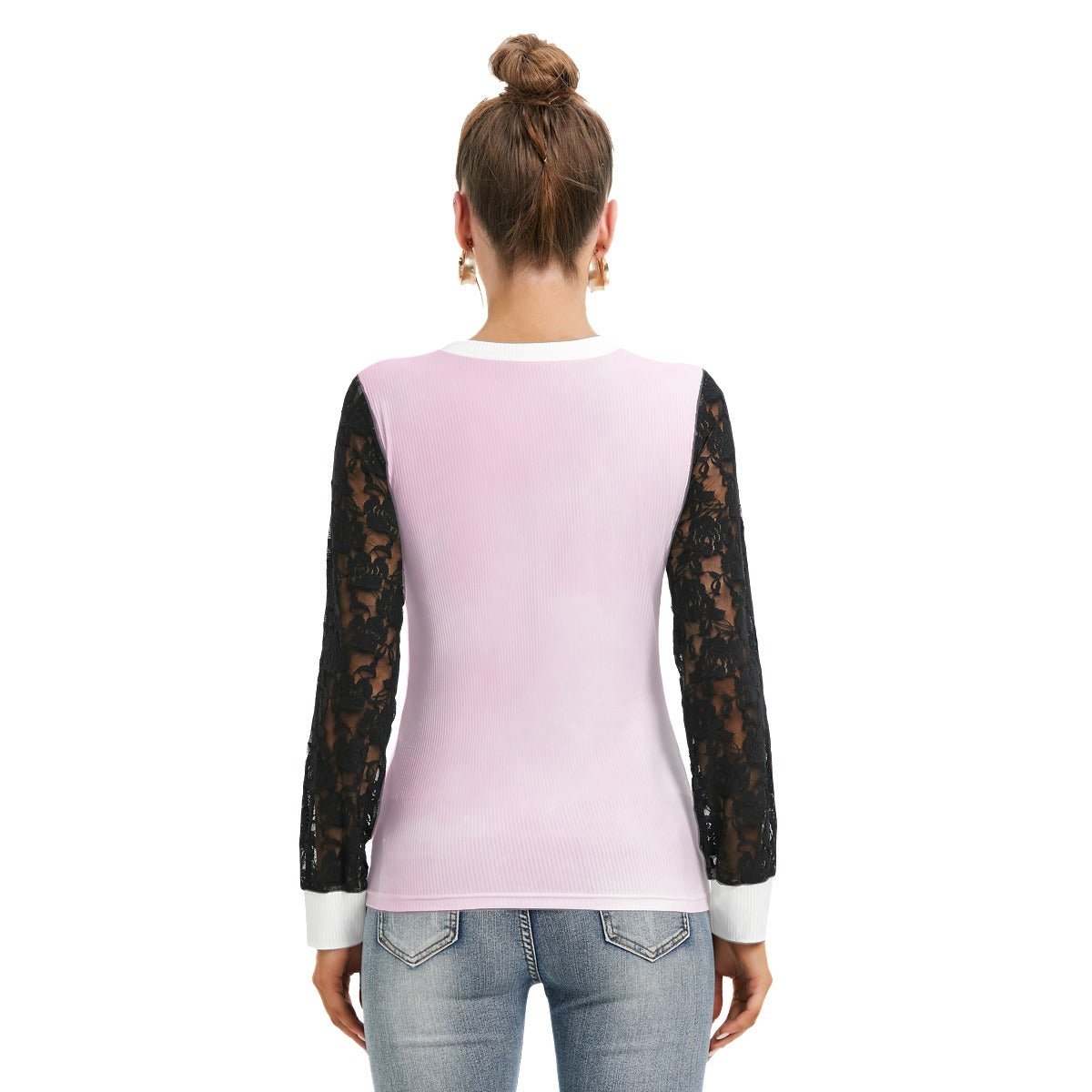 All-Over Print Women's T-shirt And Sleeve With Black Lace Pink Breast Cancer Awareness (Designed by Dunbi) - DunbiBeauty, LLC