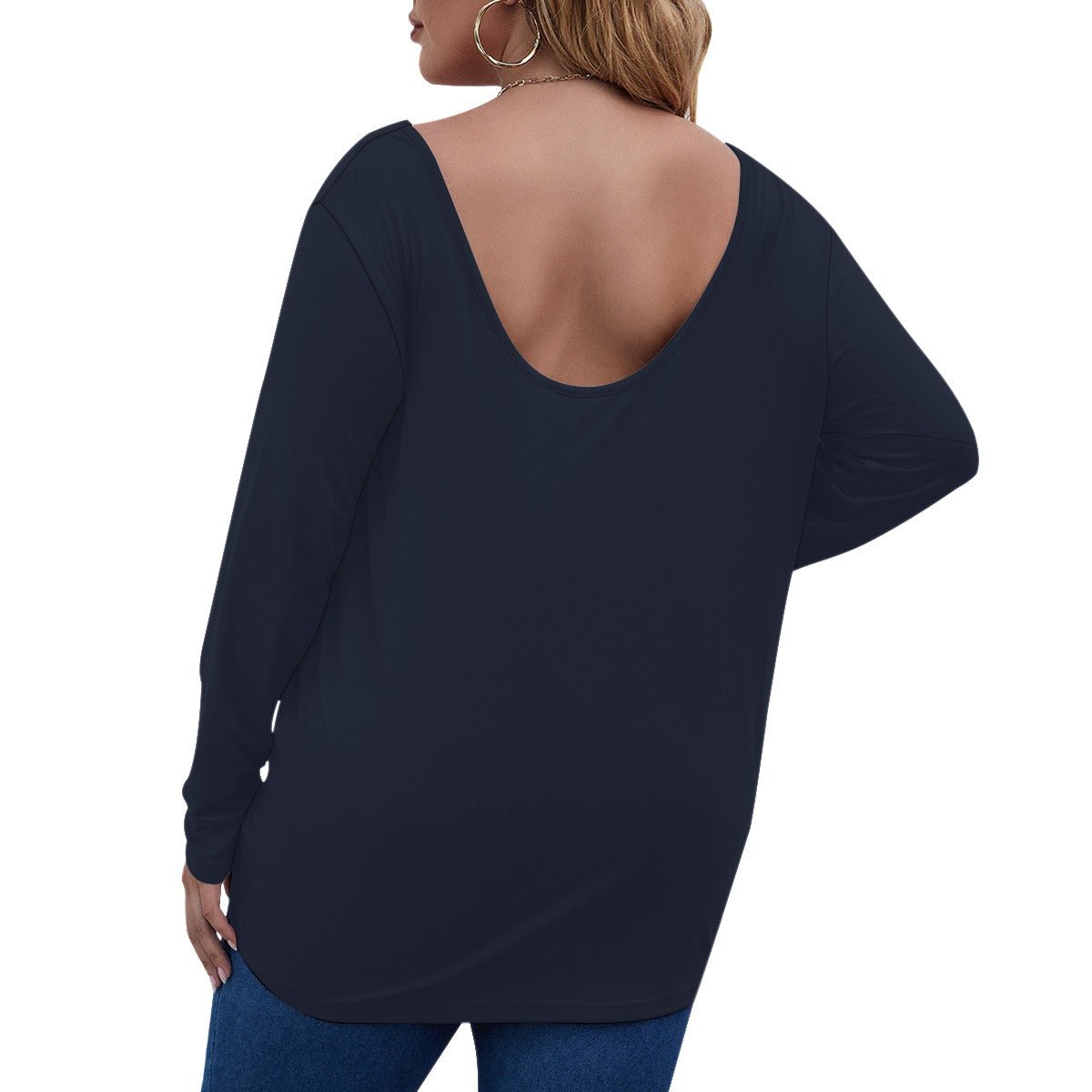 All-Over Print Women's V-neck Plus Draped Longline T-shirt With Long Sleeve (Plus Size) (Designed by Dunbi) - DunbiBeauty, LLC