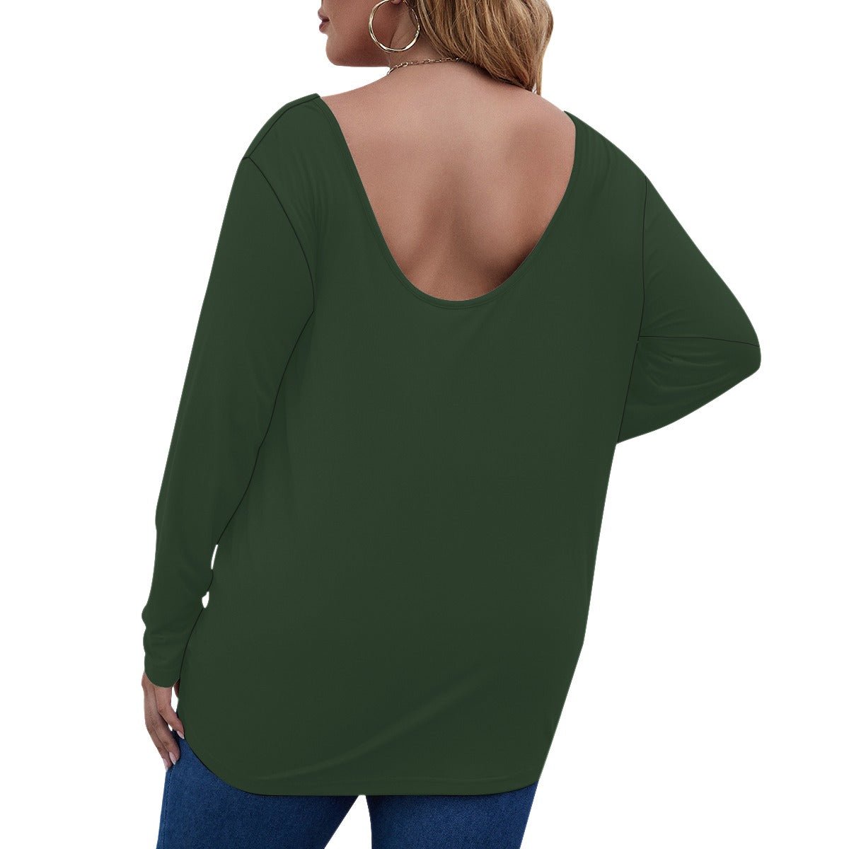 All-Over Print Women's V-neck Plus Draped Longline T-shirt With Long Sleeve (Plus Size) (Designed by Dunbi) - DunbiBeauty, LLC