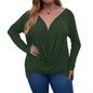 All-Over Print Women's V-neck Plus Draped Longline T-shirt With Long Sleeve (Plus Size) (Designed by Dunbi) - DunbiBeauty, LLC