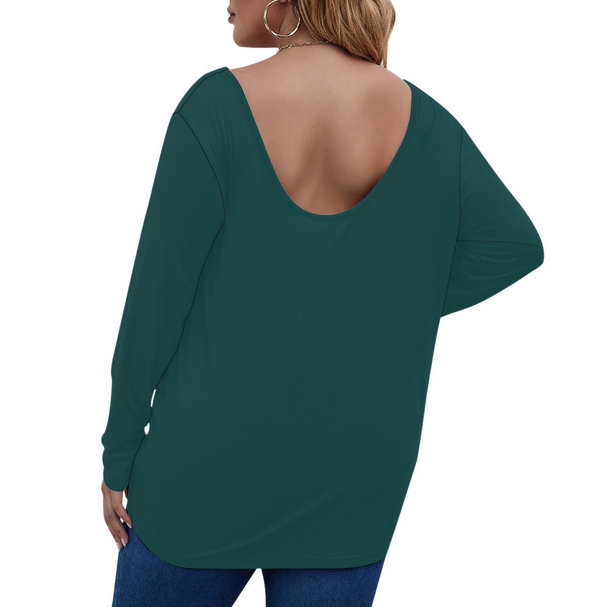 All-Over Print Women's V-neck Plus Draped Longline T-shirt With Long Sleeve (Plus Size) (Designed by Dunbi) - DunbiBeauty, LLC