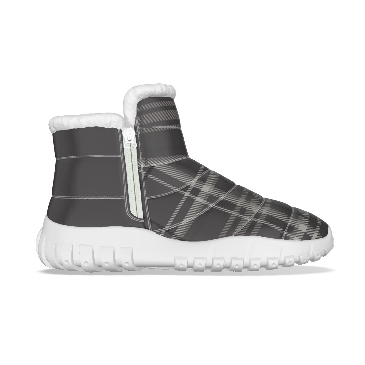 All-Over Print Women's Zip-up Snow Boots Purplish Gray Plaid (Designed by Dunbi) - DunbiBeauty, LLC