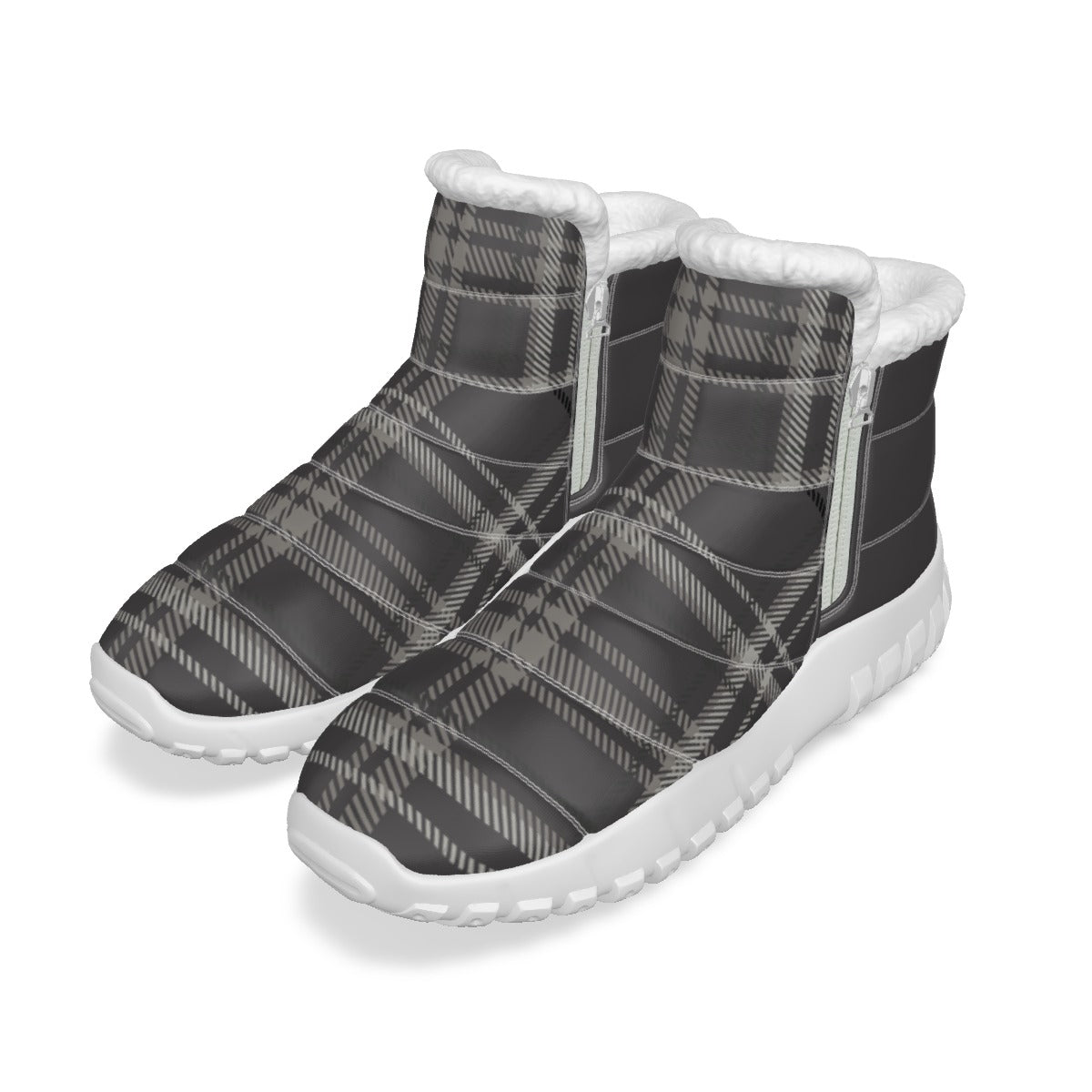 All-Over Print Women's Zip-up Snow Boots Purplish Gray Plaid (Designed by Dunbi) - DunbiBeauty, LLC