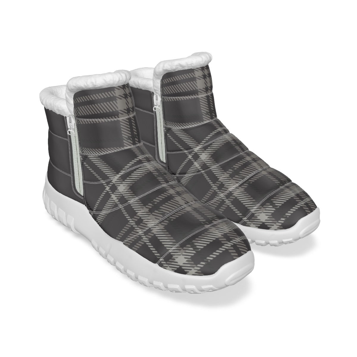 All-Over Print Women's Zip-up Snow Boots Purplish Gray Plaid (Designed by Dunbi) - DunbiBeauty, LLC