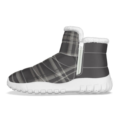 All-Over Print Women's Zip-up Snow Boots Purplish Gray Plaid (Designed by Dunbi) - DunbiBeauty, LLC