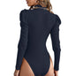 All-Over Women's Turtleneck Bodysuit With Puff Sleeve (Designed by Dunbi) - DunbiBeauty, LLC