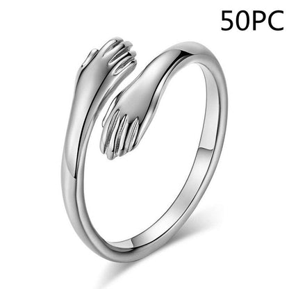 Alloy Simple Hands Hug Ring Opening Adjustable Jewelry - DunbiBeauty, LLC