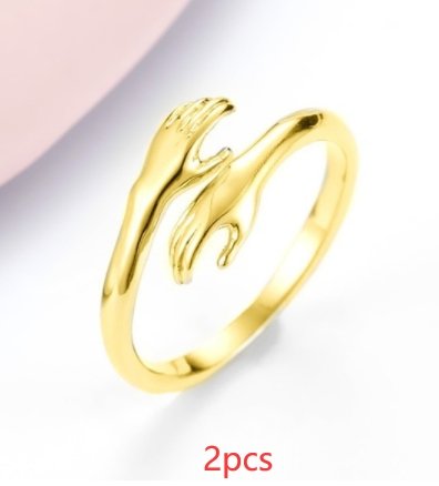 Alloy Simple Hands Hug Ring Opening Adjustable Jewelry - DunbiBeauty, LLC