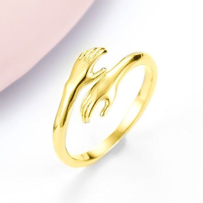 Alloy Simple Hands Hug Ring Opening Adjustable Jewelry - DunbiBeauty, LLC