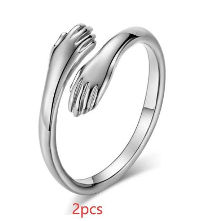 Alloy Simple Hands Hug Ring Opening Adjustable Jewelry - DunbiBeauty, LLC