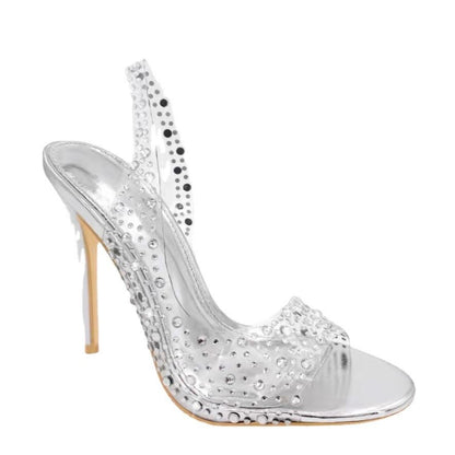 Applique Diamonds Transparent Stiletto Heels - DunbiBeauty, LLC