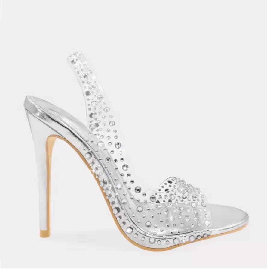 Applique Diamonds Transparent Stiletto Heels - DunbiBeauty, LLC