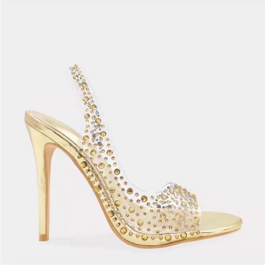 Applique Diamonds Transparent Stiletto Heels - DunbiBeauty, LLC