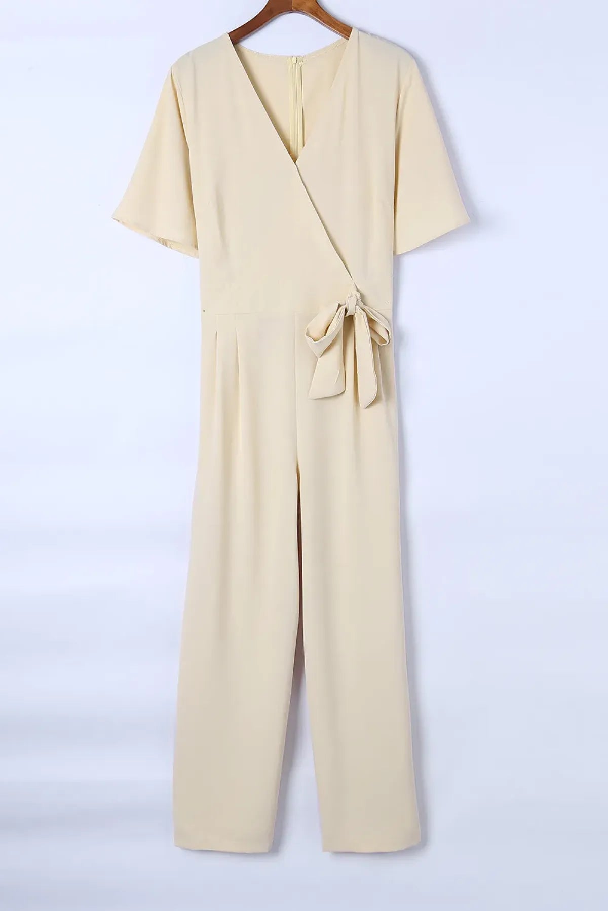 Apricot V Neck Tie Knot High Waist Plus Size Jumpsuit - DunbiBeauty, LLC