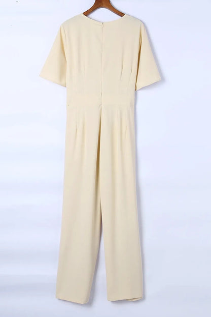 Apricot V Neck Tie Knot High Waist Plus Size Jumpsuit - DunbiBeauty, LLC