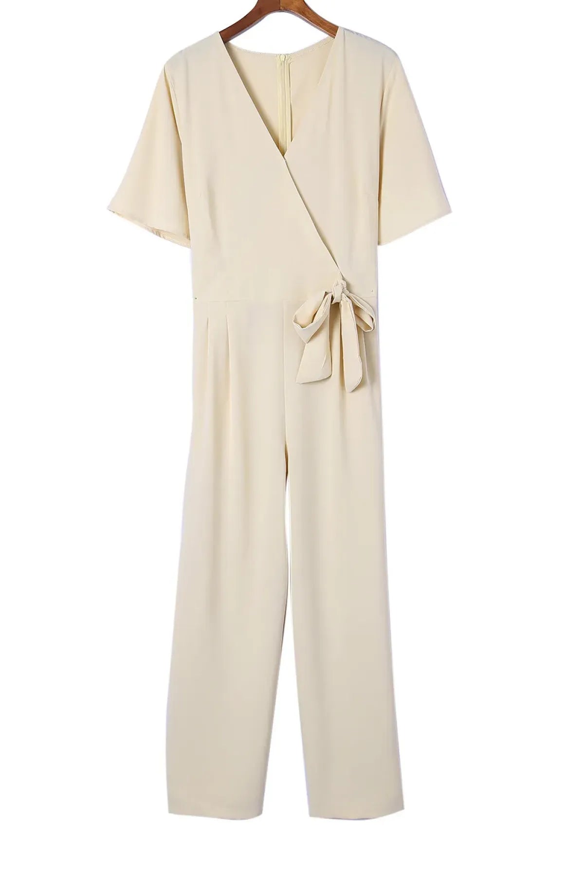 Apricot V Neck Tie Knot High Waist Plus Size Jumpsuit - DunbiBeauty, LLC