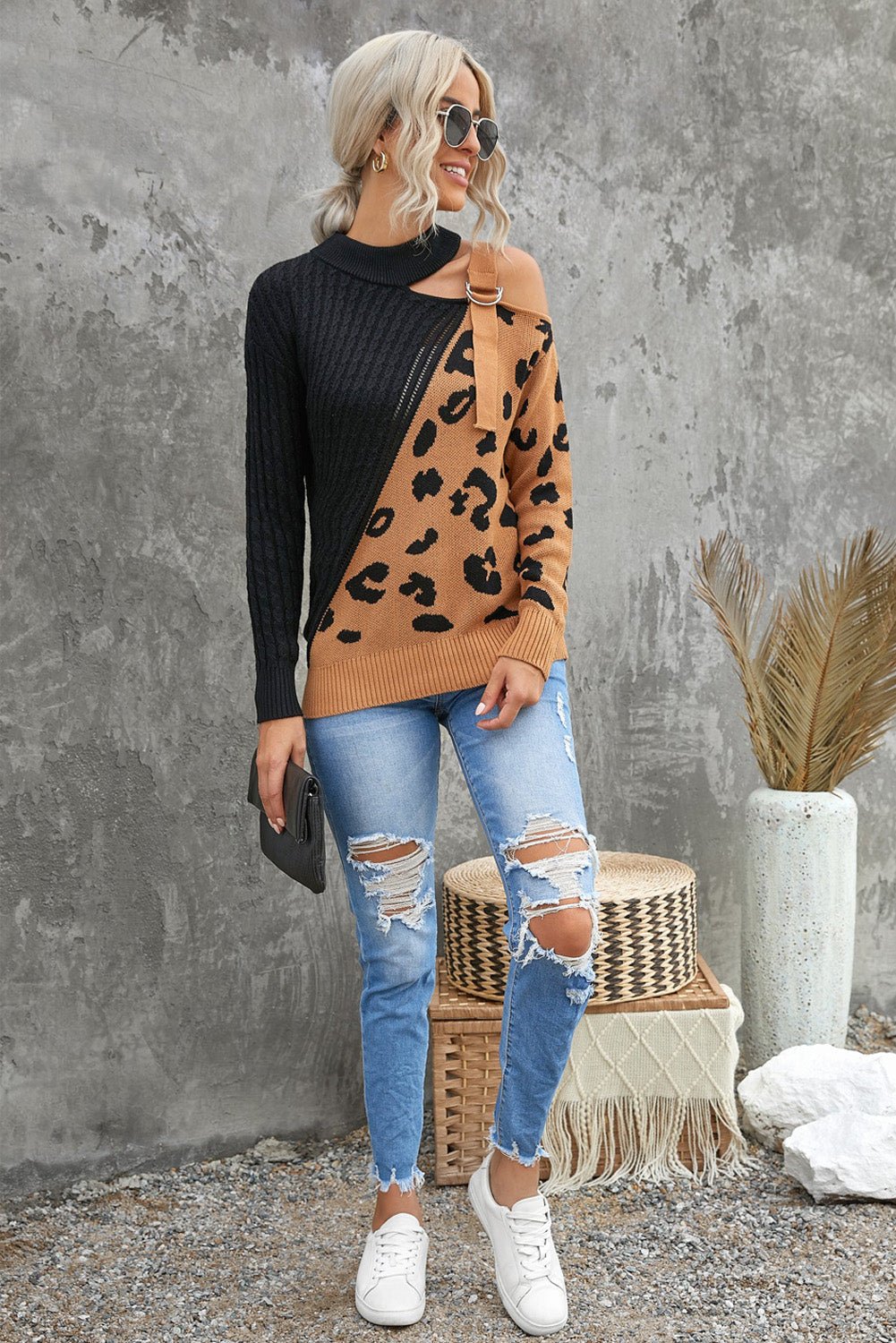 Asymetrical Buckle Sweater - DunbiBeauty, LLC