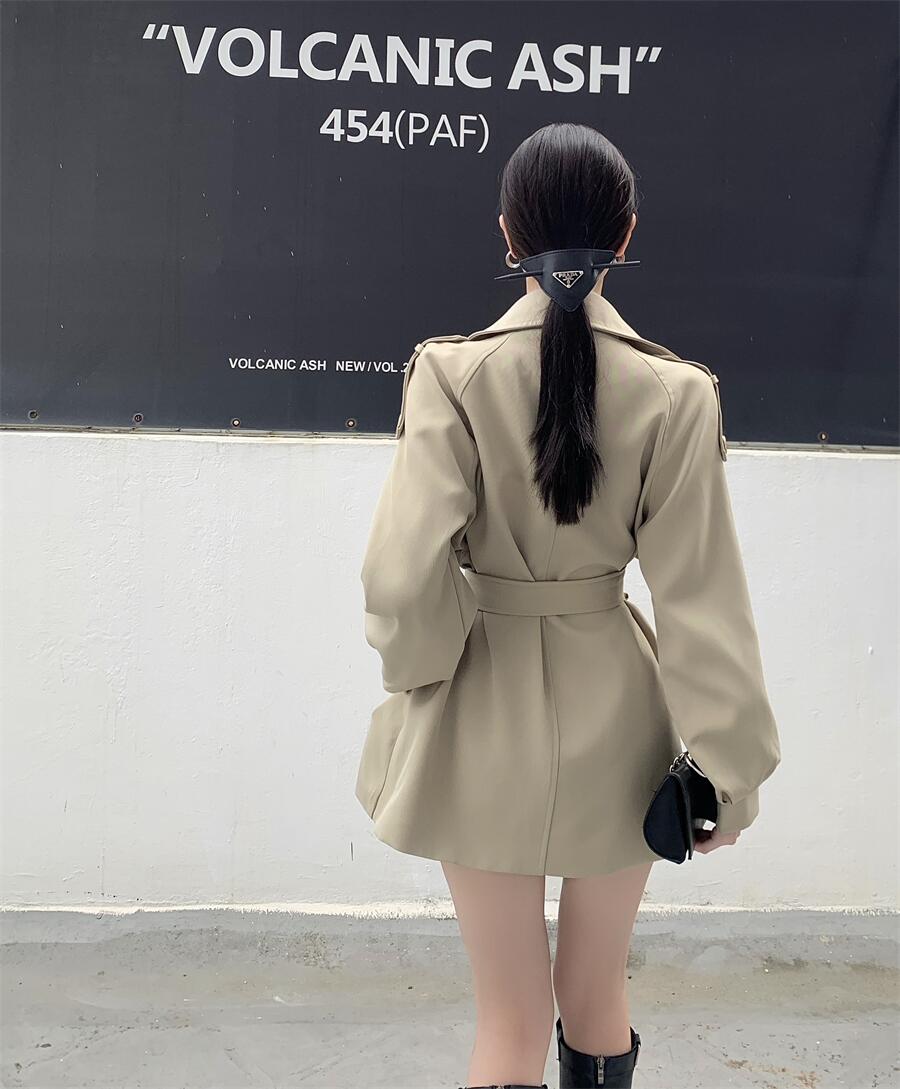 Autumn Winter Khaki Women's Trench Coat Sashes Fashion Lantern Sleeve Double Breasted Casual Office OL Windbreaker - DunbiBeauty, LLC