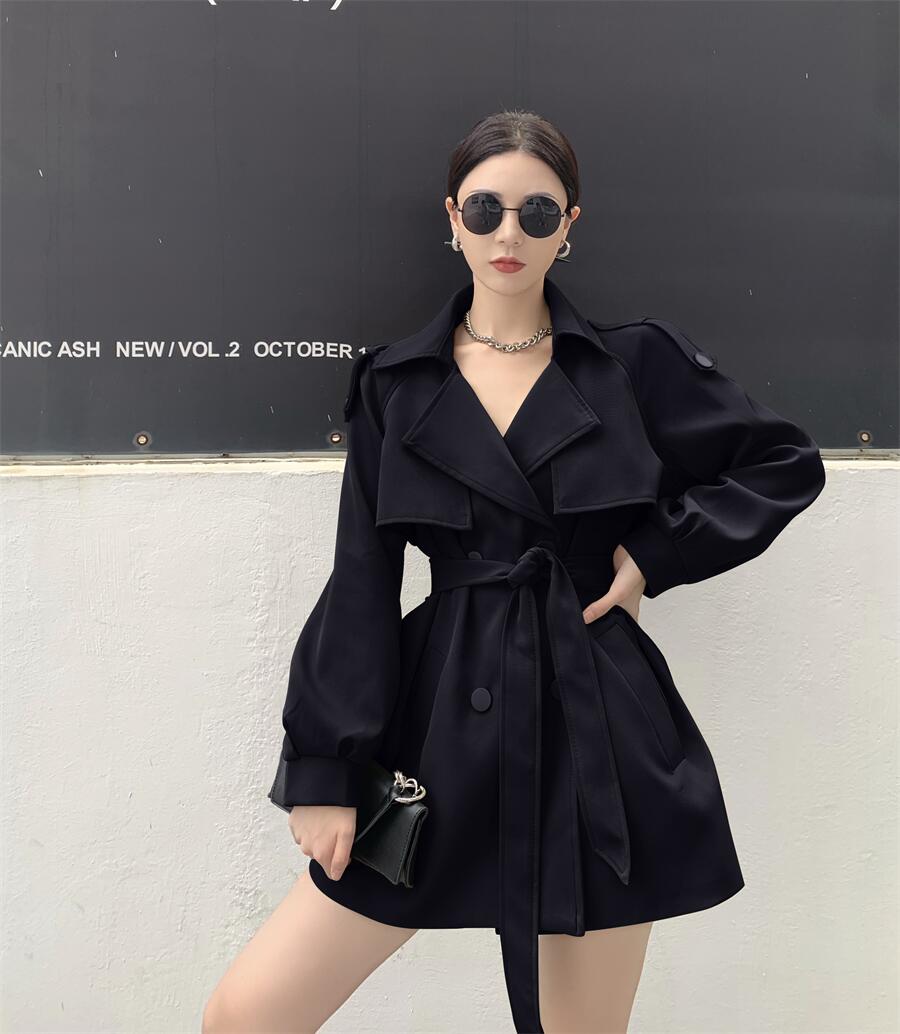 Autumn Winter Khaki Women's Trench Coat Sashes Fashion Lantern Sleeve Double Breasted Casual Office OL Windbreaker - DunbiBeauty, LLC