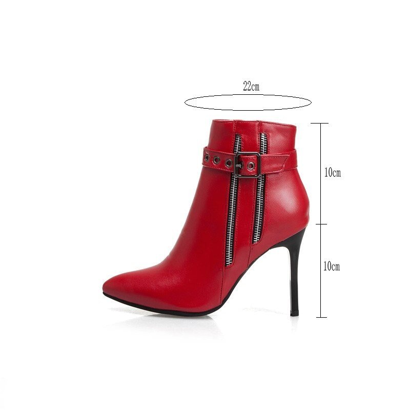 Autumn Winter Stiletto Thin High Heels Pointed Toe Leather Zipper Style Sexy Ankle Womens Boots Bota Feminina - DunbiBeauty, LLC