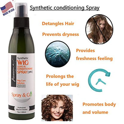 Awesome Synthetic Wig Leave-in Conditioning Spray [pH6] - Top Professional Wig Care Solution, Best Wig Detangle Spray, Moisturizes & Replenishes Synthetic Wigs, Easy Combing, Coconut Oil, 7 Ounce - DunbiBeauty, LLC