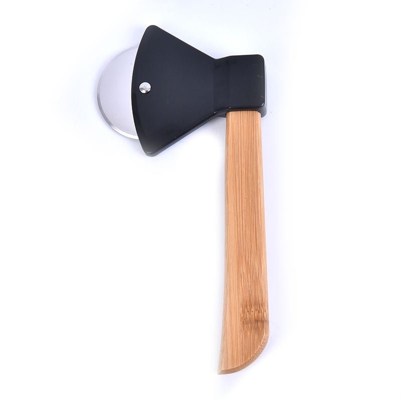 Axe Bamboo Handle Pizza Cutter Rotating Blade Home Kitchen Cutting Tool - DunbiBeauty, LLC