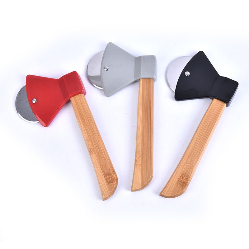 Axe Bamboo Handle Pizza Cutter Rotating Blade Home Kitchen Cutting Tool - DunbiBeauty, LLC