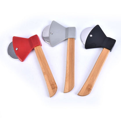 Axe Bamboo Handle Pizza Cutter Rotating Blade Home Kitchen Cutting Tool - DunbiBeauty, LLC