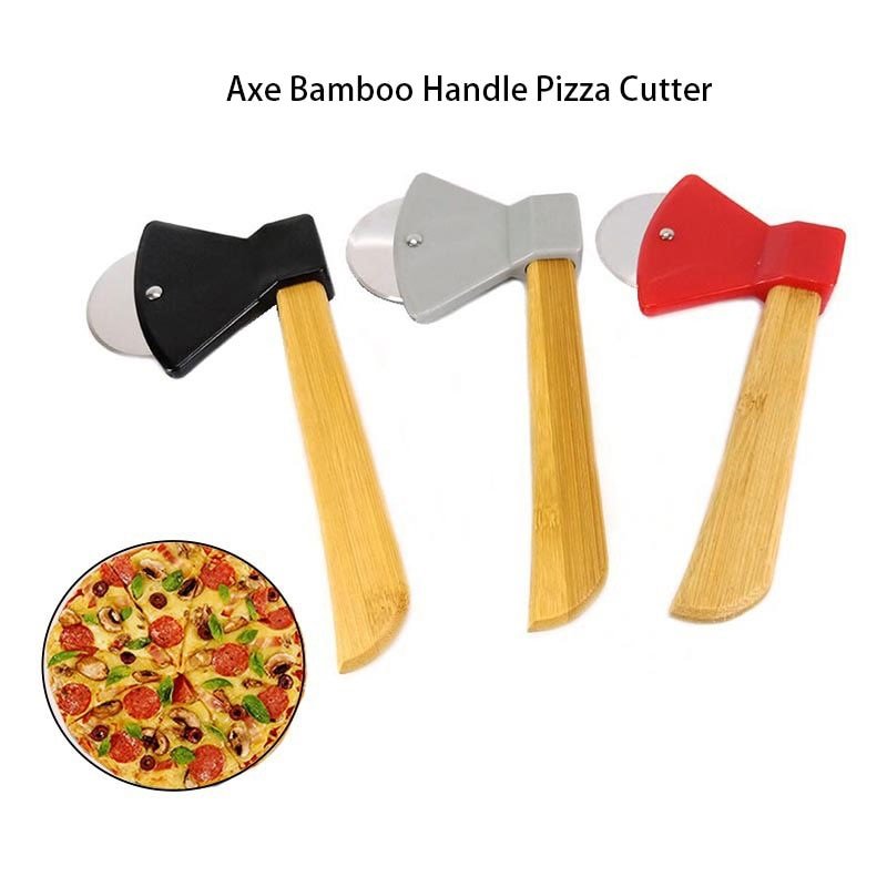 Axe Bamboo Handle Pizza Cutter Rotating Blade Home Kitchen Cutting Tool - DunbiBeauty, LLC