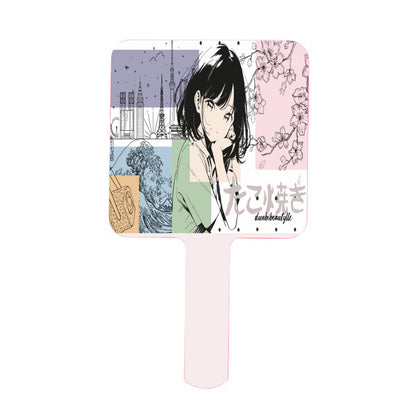 Handle Square Mirror｜Rubber -Japanese, Japan, Girl, Kawaii, Cute, Anime, Manga Style, Peace, Sushi, Tokyo, Cherry Blossoms (Designed by Dunbi)