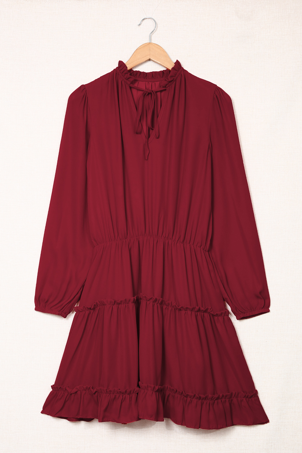 V Neck Long Sleeve Ruffle Tiered Mini Dress Kiwidrop